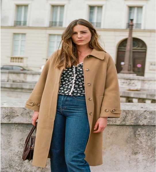 

fashion stylist women's blends 20aw casual female cothing simple style high street elements long jacket wool outerwaer black and brown