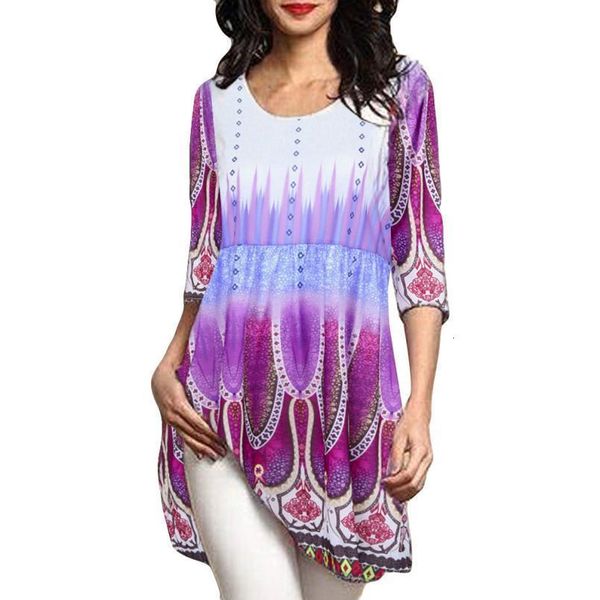 

women long sleeve tunic blouse floral printed o neck pullover autumn ruffled casual plus size 5xl shirt camiseta, White