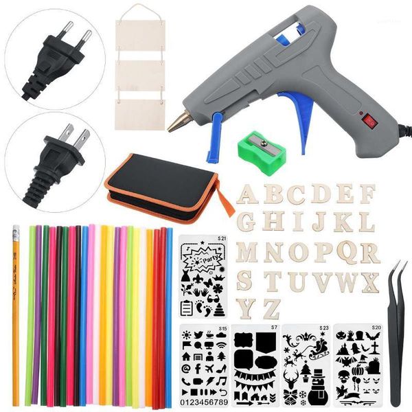 

57pcs 30w melt glue guns stencil set diy wood soldering carft pyrography kit eu/us plug electric heat temperature tool1