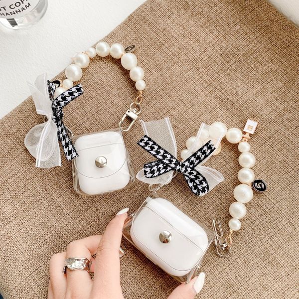 

luxury pearl bracelet headphones case for apple airpods case silicone transparent protective cover for airpods accessories box