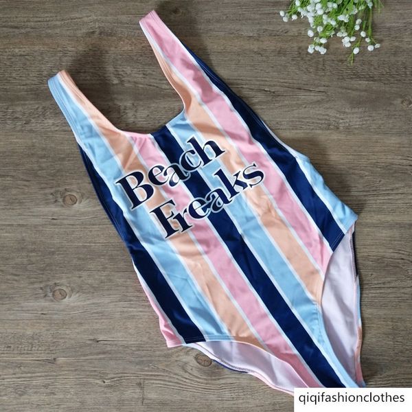 

backless beachfreaks color striped one piece swimsuit for women, White;black