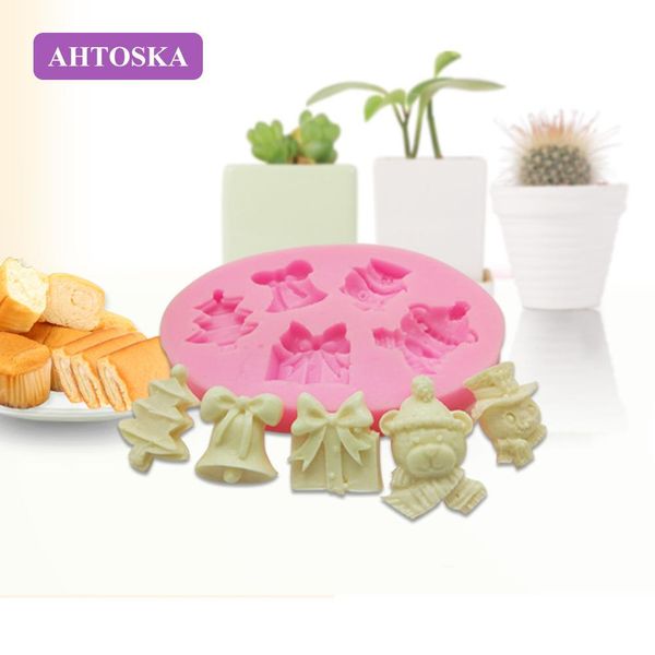 

ahtoska christmas fondant mold silicone kitchenware santa diy claus tree small bell small gift box baking tools wmtgmg mywjqq