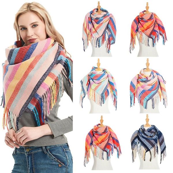 

women plaid scarf winter polyester tartans scarf shawl poncho triangle scarfs luxury capes ladies scarves womens shaws, Blue;gray
