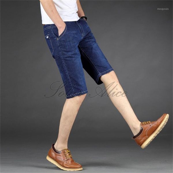 

2020 men's summer new straight knee length jeans thin casual shorts1, Blue