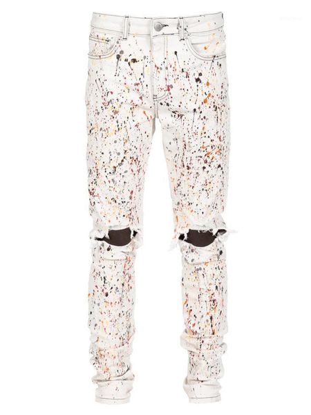 

plus size wholesale jeans pants usa euro africa size fashion men printed middle waist jeans pants ripped hole straight-leg1, Blue