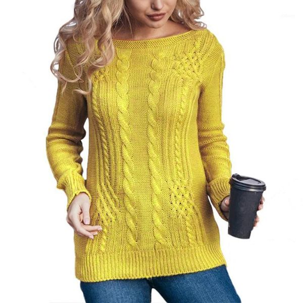 

winter solid color knitted women sweater long sleeve round collar vintage warm jumper mid-length slim pullovers1, White;black