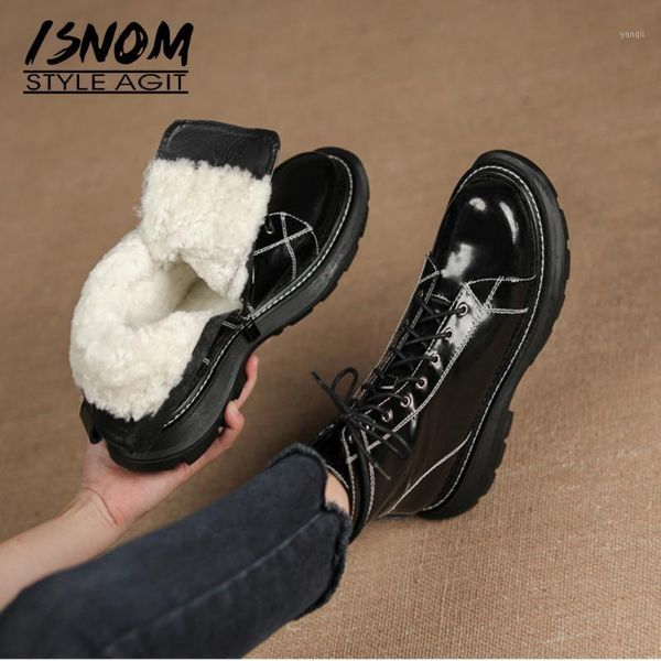 

boots isnom fur lining women ankle round toe zip footwear warm wool snow patent pu ladies black winter 2021 1