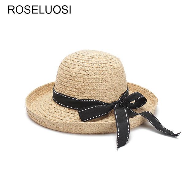 

wide brim hats roseluosi women summer sun 2021 ladies elegant bow-knot beach straw hat for vacation sombreros mujer verano, Blue;gray