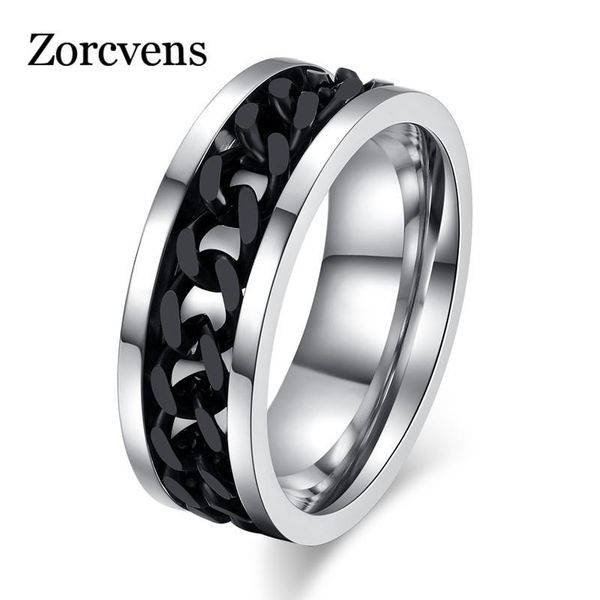 

cluster rings zorcvens 2021 stainless steel chain spinner ring for men gold black silver color punk rock accessories jewelry gift, Golden;silver