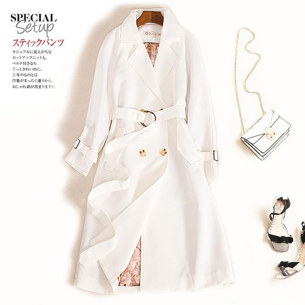 

women's trench coats 2021 woman autumn white double-breasted coat british style chic chalaza long loose xs-4xl, Tan;black