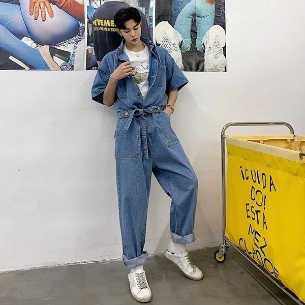 

men's jeans 2021 autumn british style fashion wide leg rompers long for men casual loose flared stage,-xxl1, Blue