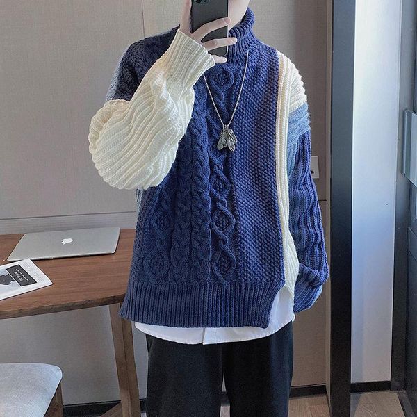 

men's sweaters mens winter thick turtleneck sweater warm fashion retro cashmere knitted pullover male loose korean high-quality, White;black