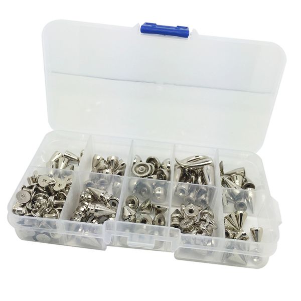 

90 set punk decorative cone spikes screwback studs case kit