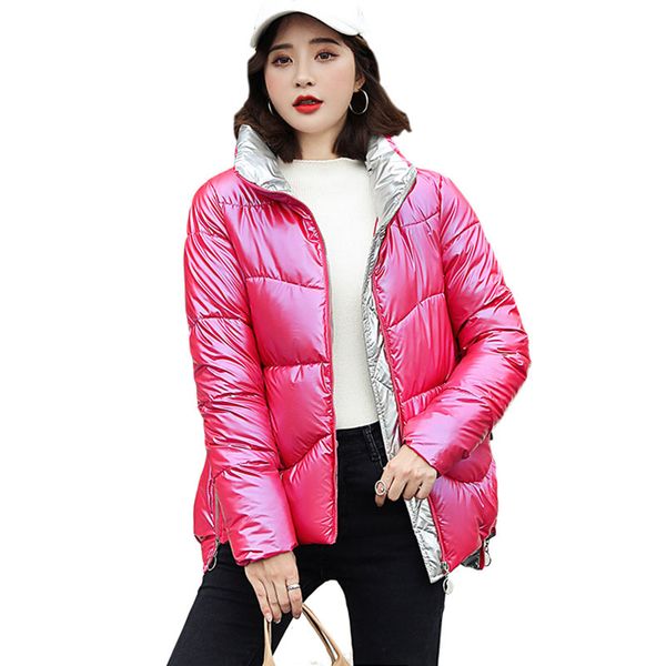 

2021 new winter coat women fashion shiny down new thicke warm cotton padded jacket female short outerwear vfv9, Black