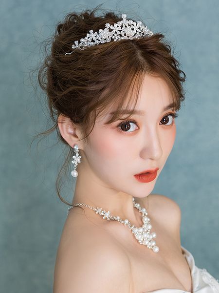 

mnecklace atmosphere bridal earring headdress wedding crown white dress super fairy three piece set girl k, Silver