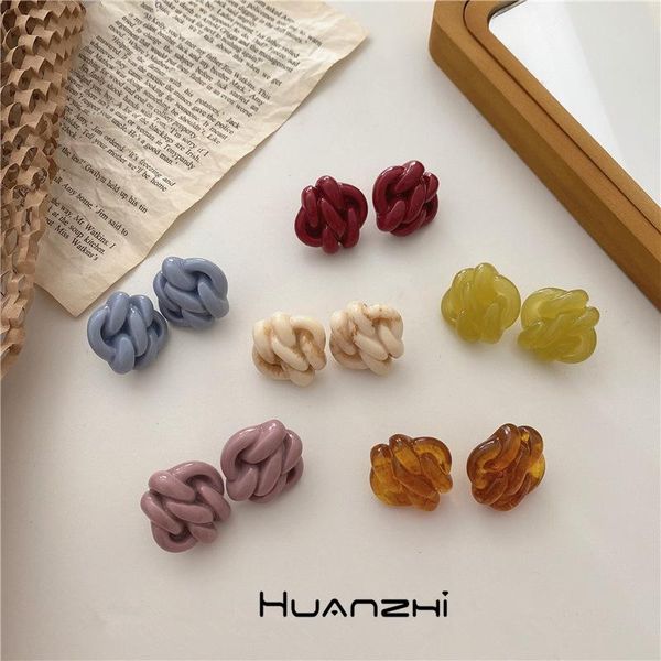

stud huanzhi 2021 winter korean trendy acrylic resin twist ball solid color minimalist earring for women girls jewelry, Golden;silver