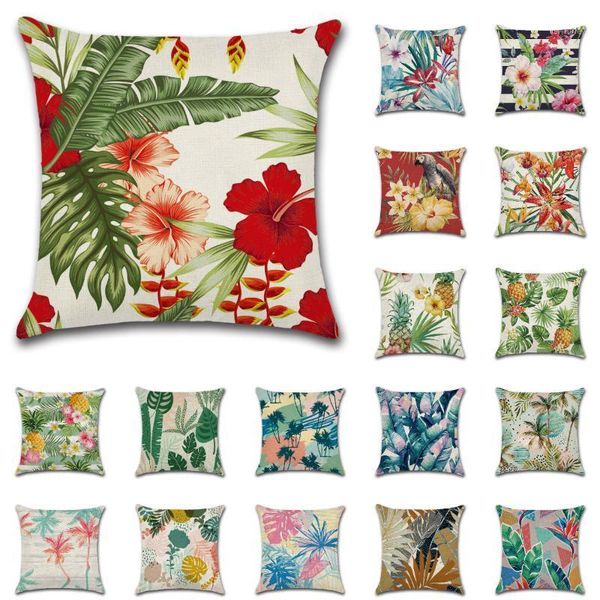 

cushion/decorative pillow tropical flowers plants linen pillowcase modern sofa couch throw pillows palm monstera decorative super soft cushi