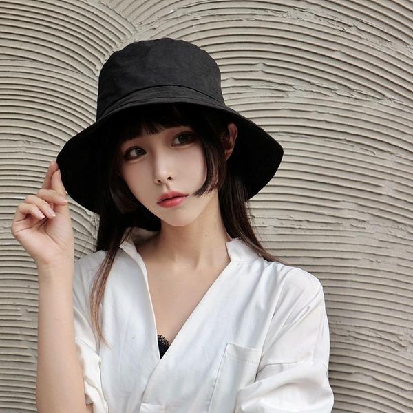 

wide brim hats korean version summer sun bucket fisherman hat women sunshade protection cap ladies japanese pure color fashion h6588, Blue;gray