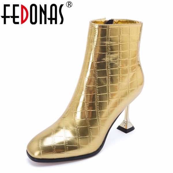 

fedonas fashion women high heels ankle boots gold silver autumn winter party wedding prom shoes woman pumps female boots 1026, Black