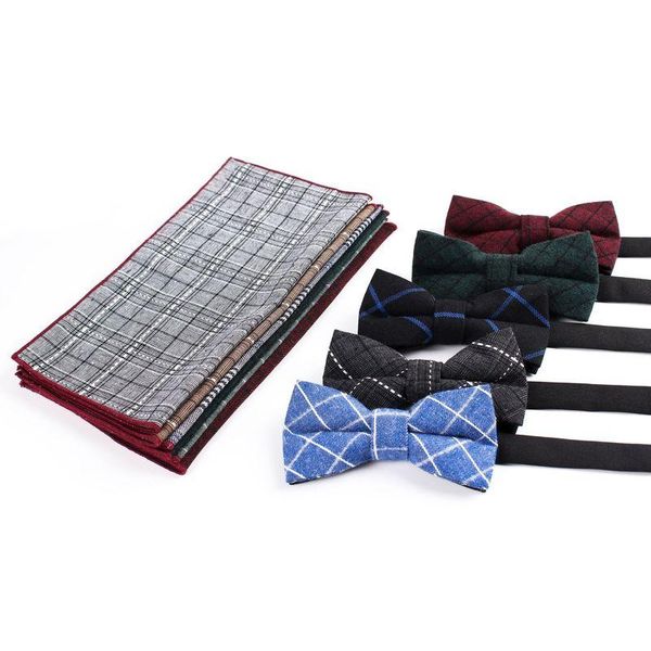 

bow ties casual pocket towel england plaid bowtie hanky set suit party mens and handkerchief sets clothing accessories wedding, Black;gray