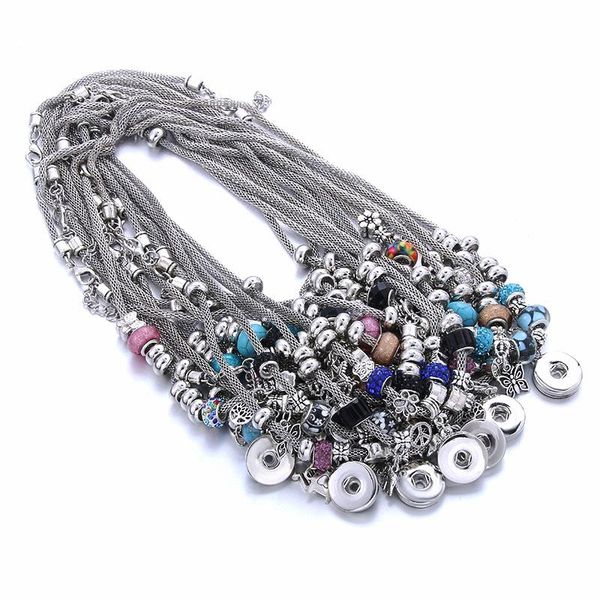 

new flower snap button necklace with chains vintage metal snap pendant necklace fit 18mm 20mm snap button jewelry for women q sqcyqn, Silver
