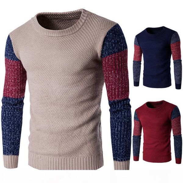 

pullover men winter warm sweaters patchwork ribbed sleeve personalize design thick slim knitwear for men casual men sweater j161020, White;black