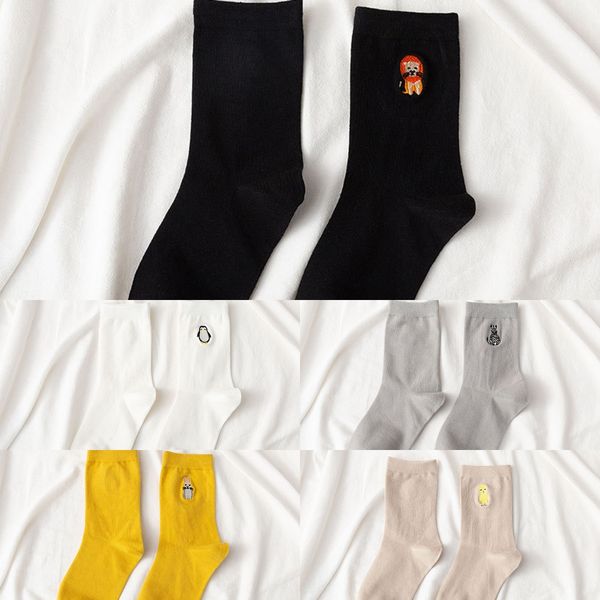 

autumn and winter children ins fashion tube personality silk socks sockscotton socks cotton sockscute embroidery small animal stockings bddq, Black