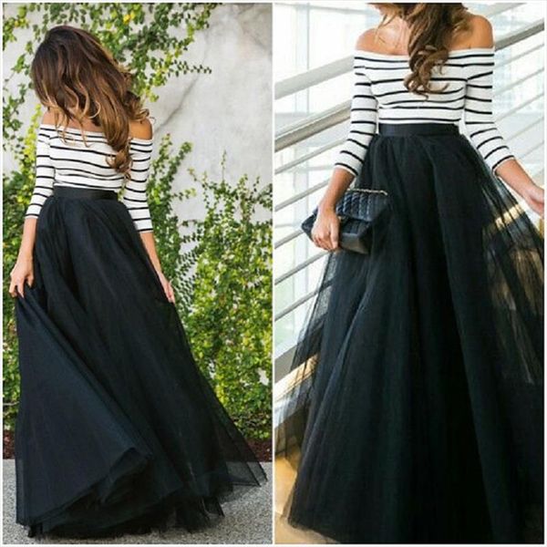 

4 layers 100cm floor length skirts for women elegant high waist pleated tulle skirt bridesmaid ball gown bridesmaid clothing, Black