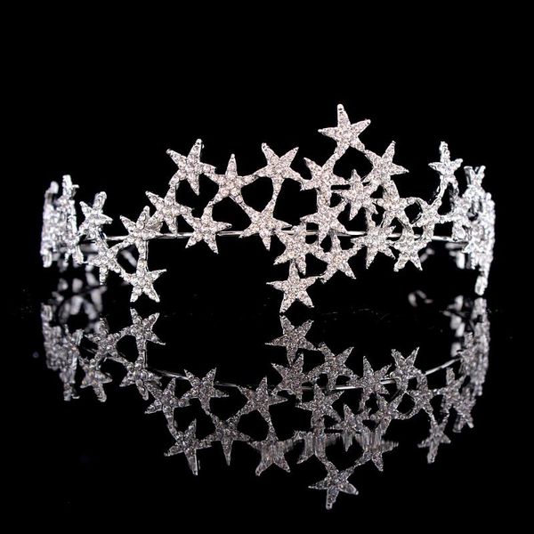 

crystal star tiara crown wedding bridal rhinestones crown headband bride headdress headpiece women girl hair jewelry accessories, Golden;silver