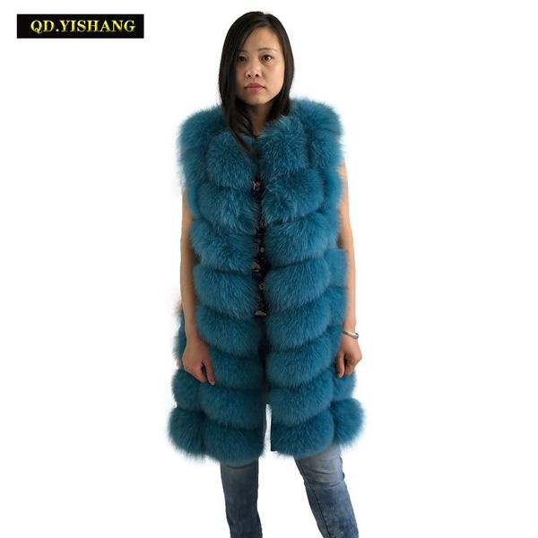 

100% natural long vest women fox jacket winter real fur coat womenx1019, Black