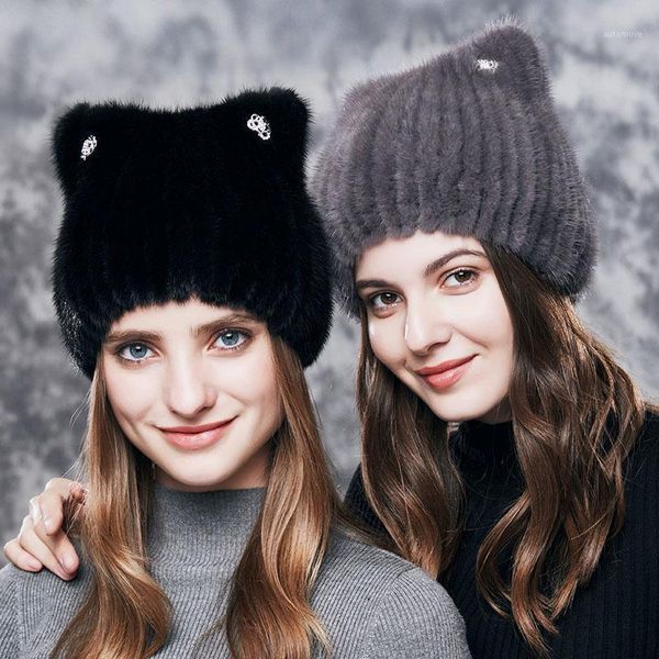 

natural women fur hats cute cat ears winter real warm girls fashionable stylish beanies caps1, Blue;gray