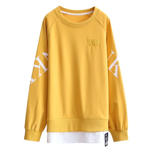 

women's cotton long-sleeved autumn 2020 new korean style fake sweater sweater two-piece embroidered loose printed women's clothing, Black