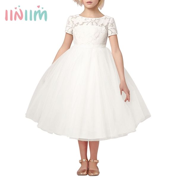 

iiniim flower girls dress white ivory real vestidos party princess dress little kids children's hollow heart dress for wedding t200624, Red;yellow