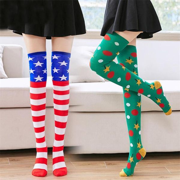

women colorful striped stockings college students girls holiday party cotton knee socks over-the-knee christmas halloween socks1, Black