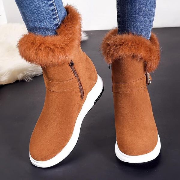 

winter women's plush snow boots faux fur suede short boot lady outdoor skiing fashion low heel cozy soft warm slouchy shoes new, Black