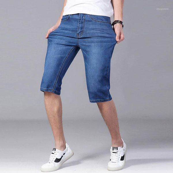 

summer fashion casual men jeans shorts blue color stretch cotton classical smart short jeans men elastic comfort denim shorts1