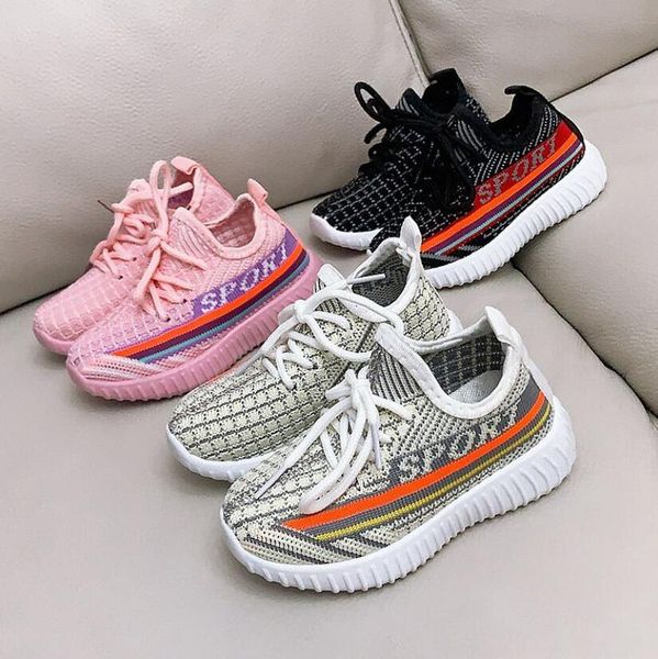 

new baby кроссовок 2020 детей способа плоских ботинок детей девочка мальчики вязание обувь натяжной дышащая сетка спорт кроссовки bbymxd, Black