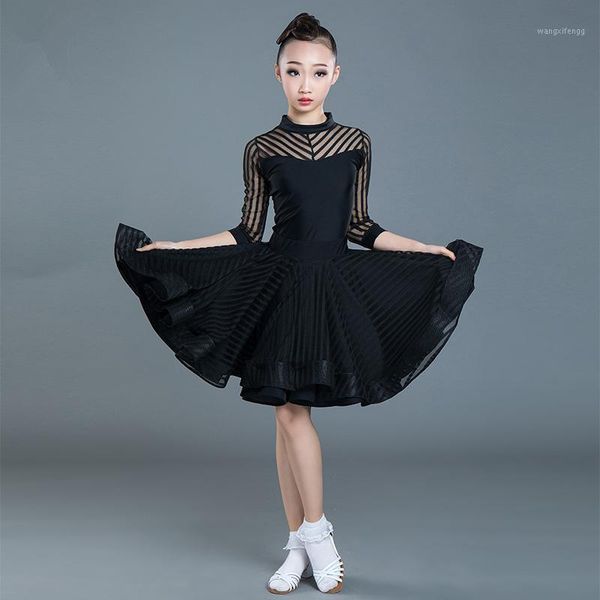 

girls latin ballroom latin dance skirt sumba rumba salsa tango skirts kid child lace dance split dress with leotard skirt1, Black;red