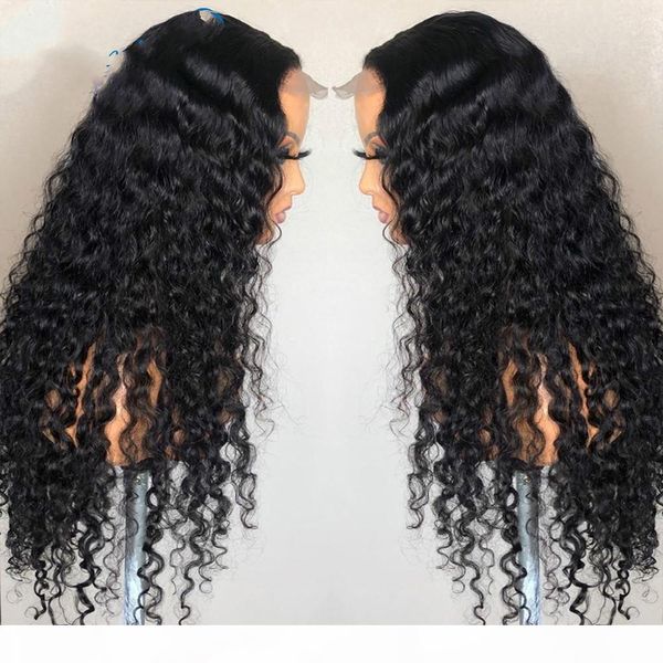 

deep wave closure wig human hair lace frontal wigs 180 lace front wig pre plucked bleached knots wigs remy 4x4 frontal lace wig54, Black;brown