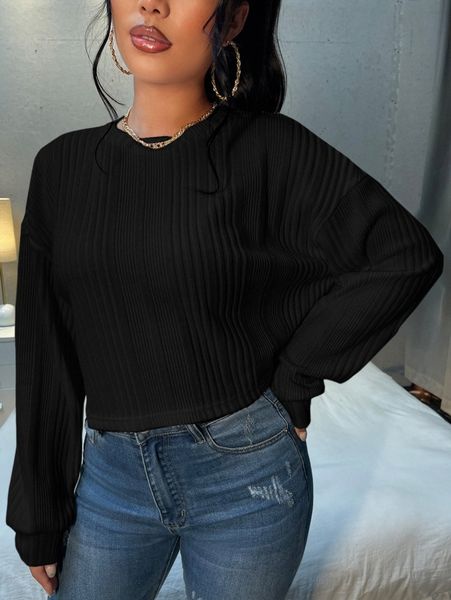 

drop shoulder rib-knit crop tee o1tn#, White