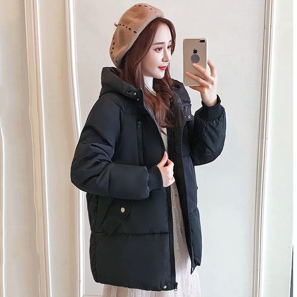 

2021 newthick winter women hooded jackets plus size cotton padded style warm ladies coat outwear chaqueta mujer gzfk, Black
