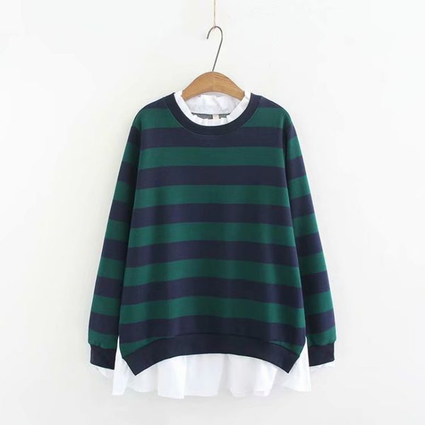 

плюс размер женщин балахон полосатый с длинным рукавом пуловер топ, Black