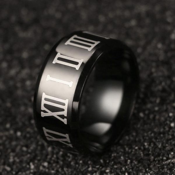 

wedding rings 2021 fashion 8mm roman numerals black ring stainless steel cool men cocktail jewelry, Slivery;golden