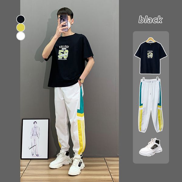 

guochao ins short men's fashion brand chic lovers pure cotton t-shirt small fresh letter printed crew neck half sleeve