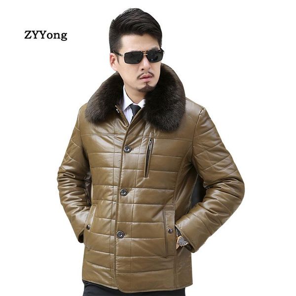 

men's fur & faux leather jacket men winter fleece collar thin parka coat overcoat windproof warm pu fashion casual black outwear