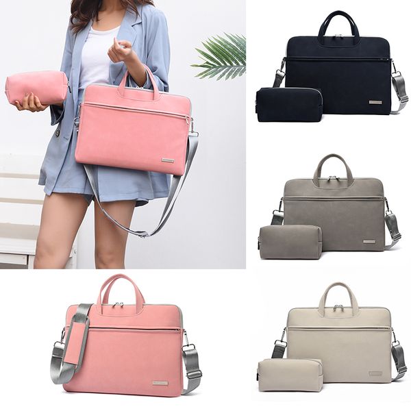 

pu leather women lapbag notebook carrying case briefcase for macbook air 13.3 14 15.6 inch men handbags shoulder mouse bag 201006