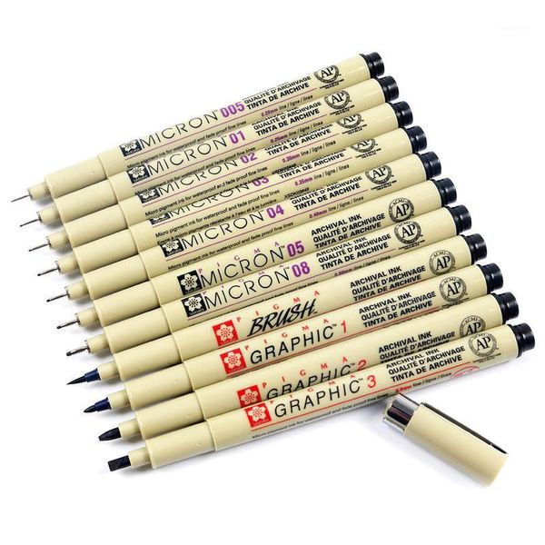 

ballpoint pens 1pcs pigment liner ink marker pen 0.05 0.1 0.2 0.3 0.4 0.5 0.6 0.8 different tip black fineliner sketching brush pens1, Blue;orange