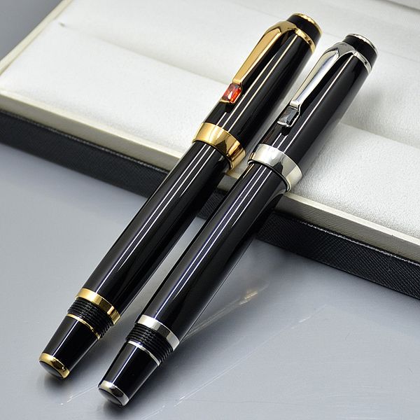 

bohemies black resin golden silver clip roller ball pen writing office school supplies with diamond and serial number on clip, Blue;orange