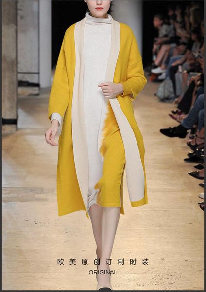 

women's trench coats seeorange yellow autumn warm dehair angora woolen knitted coat long open stitch with pockets loose casual streetwe, Tan;black