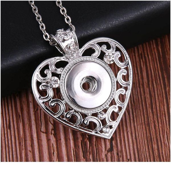 

new snaps jewelry crystal flower heart pendant snap necklace fit 18mm snap button necklace women pendant necklace wi bbyenk, Silver